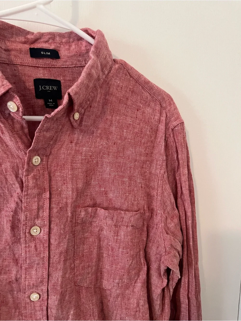 J. Crew Men’s Classic Linen Blend Shirt Slim Button Down Red Size Medium
